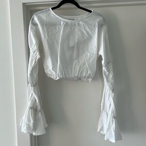Sabo skirt white linen crop flutter blouse